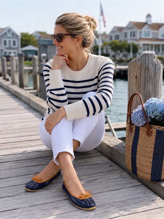 London Fog Shoes - London Fog Webster Navy Duck Flats Whale Print Bow Shoes Size 6 Preppy Nautical
